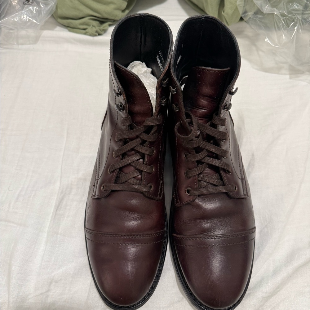 Men’s 10.5 Wide Thursday Boot Co. Brown Captain Leather Lace-Up Boots